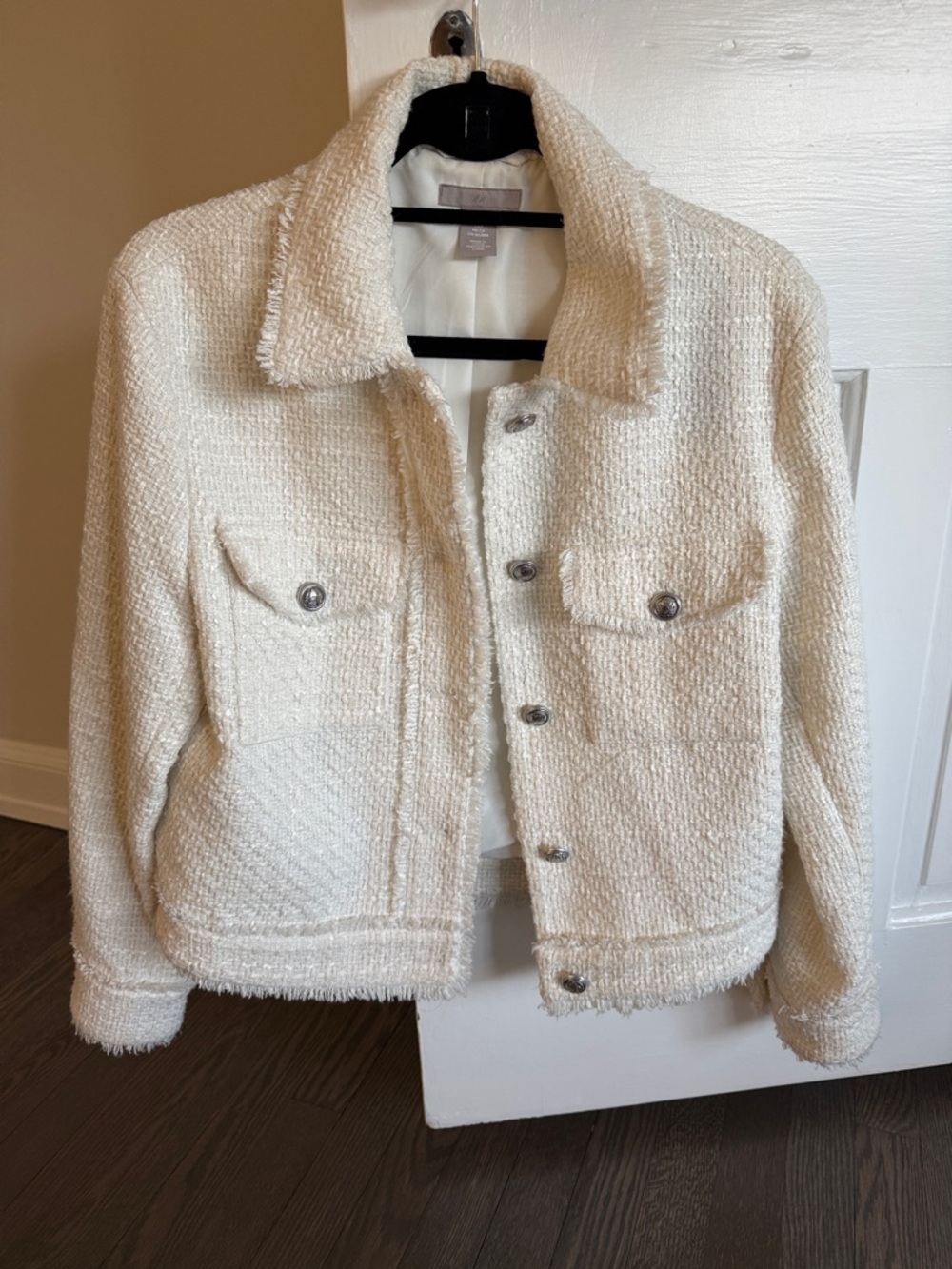 H&M Cream Bouclé Jacket - Women's Textured Button-Front Coat